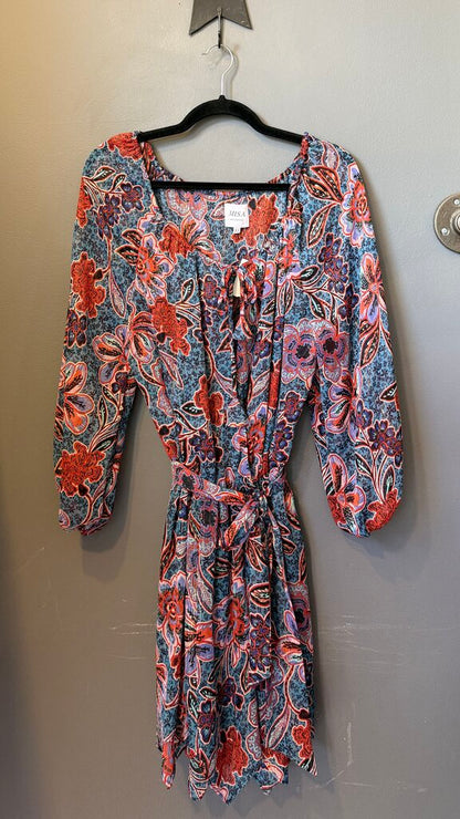 Floral Metallic Tie Waist Dress