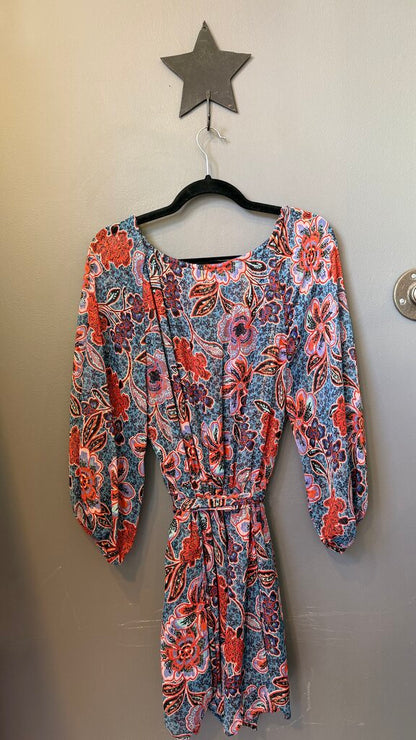 Floral Metallic Tie Waist Dress