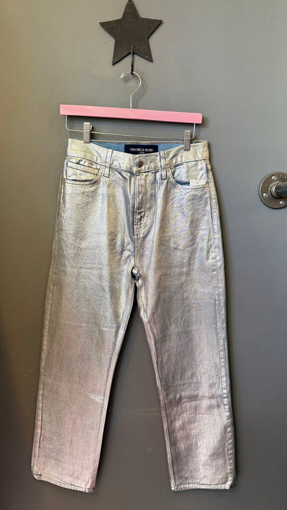 Metallic HR Daniela Straight Leg Ankle Jeans