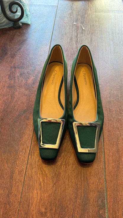 Satin Buckle Kitten Heels