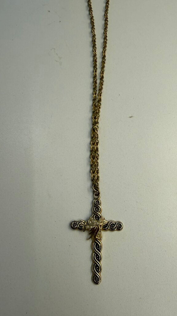 WhitingDavis Pearl Bow Cross Neckalce