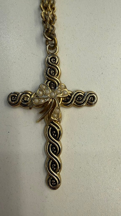 WhitingDavis Pearl Bow Cross Neckalce