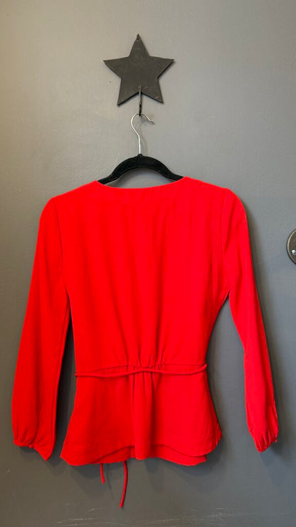 Faux Wrap Tie Waist Blouse