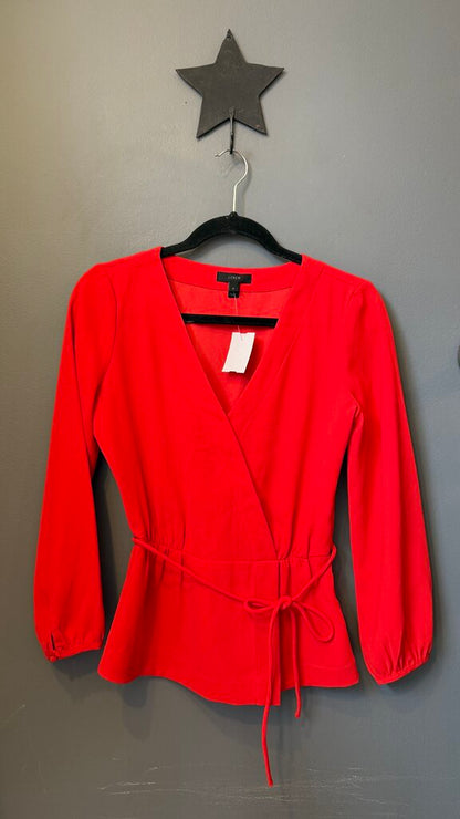 Faux Wrap Tie Waist Blouse