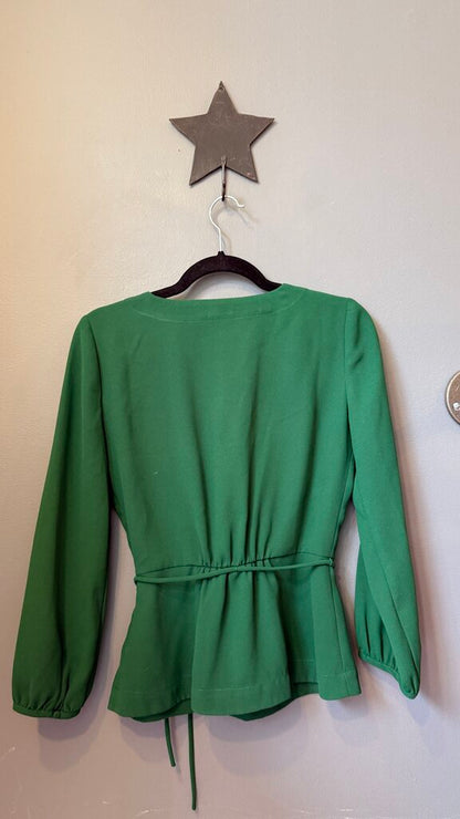 Faux Wrap Tie Waist Blouse