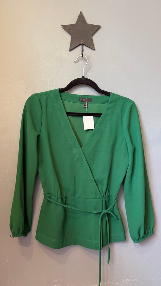 Faux Wrap Tie Waist Blouse