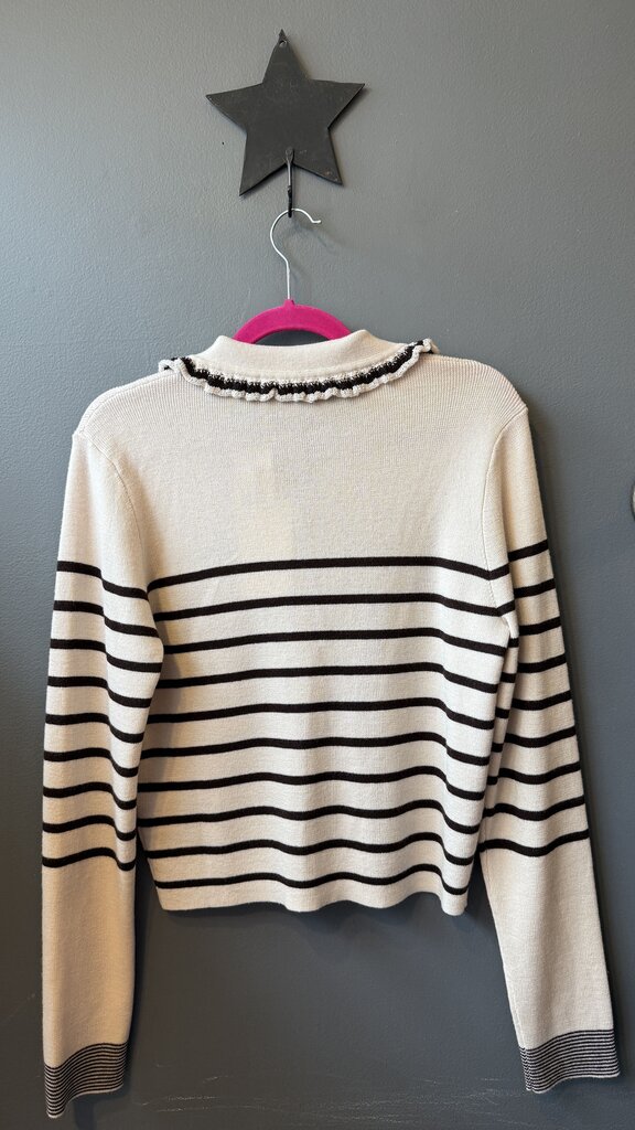 Stripe Round Neck Cardigan Sweater