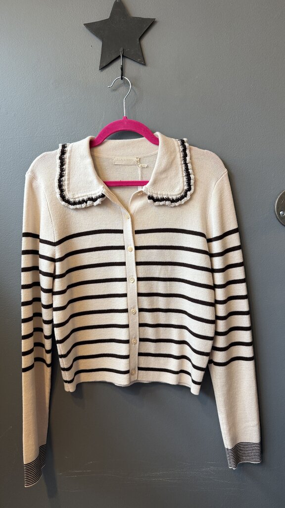 Stripe Round Neck Cardigan Sweater