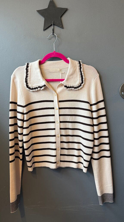 Stripe Round Neck Cardigan Sweater