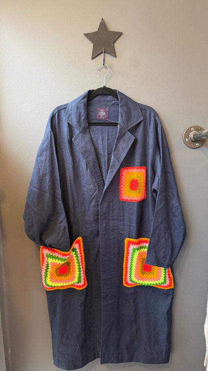 Linen Granny Square Maxi Shirtdress