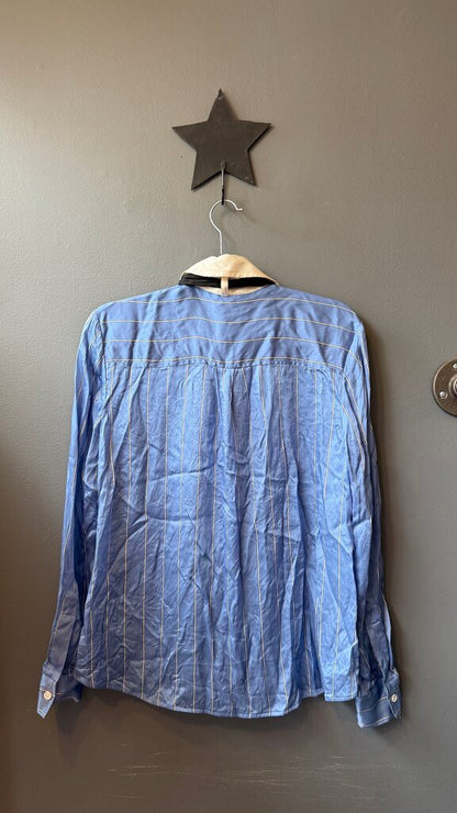 Silk Stripe Button Up Blouse