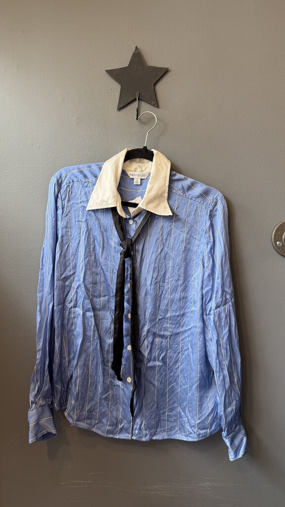 Silk Stripe Button Up Blouse