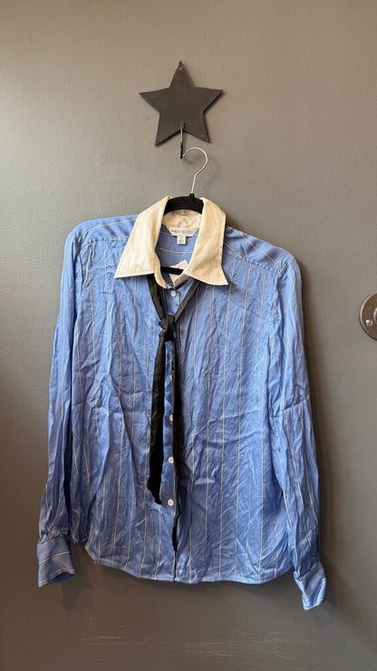 Silk Stripe Button Up Blouse