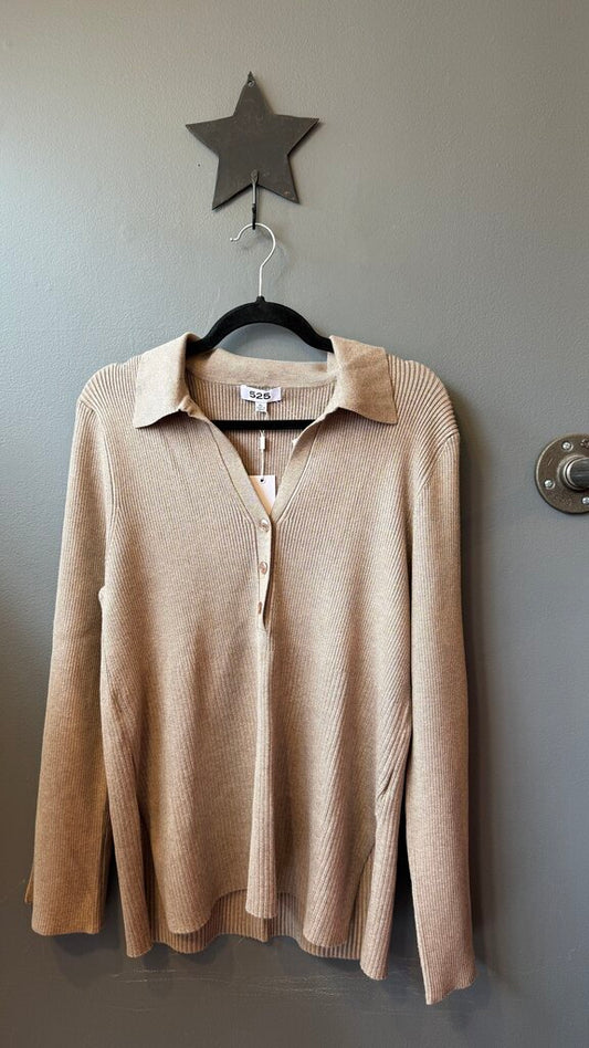 Ribbed Polo Henley Sweater