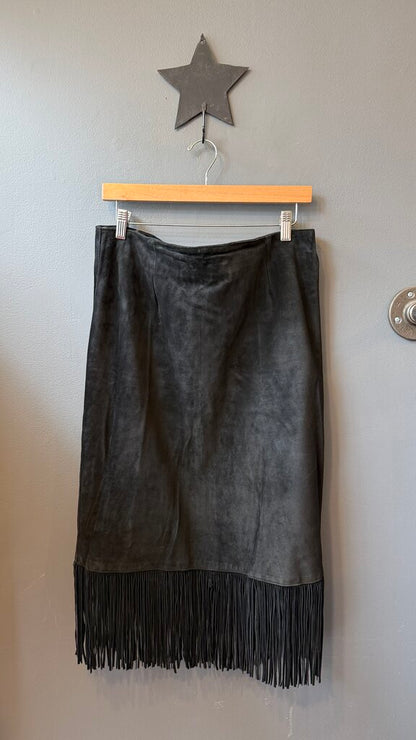 Vintage Suede Fringe Skirt