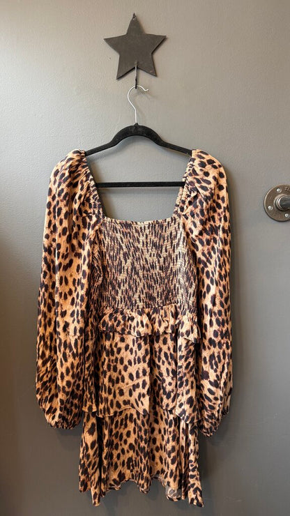 Smocked Leopard Longsleeve Dress