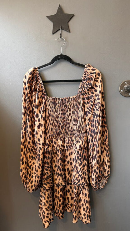 Smocked Leopard Longsleeve Dress