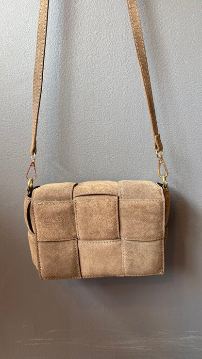 Woven Suede Box Crossbody Bag