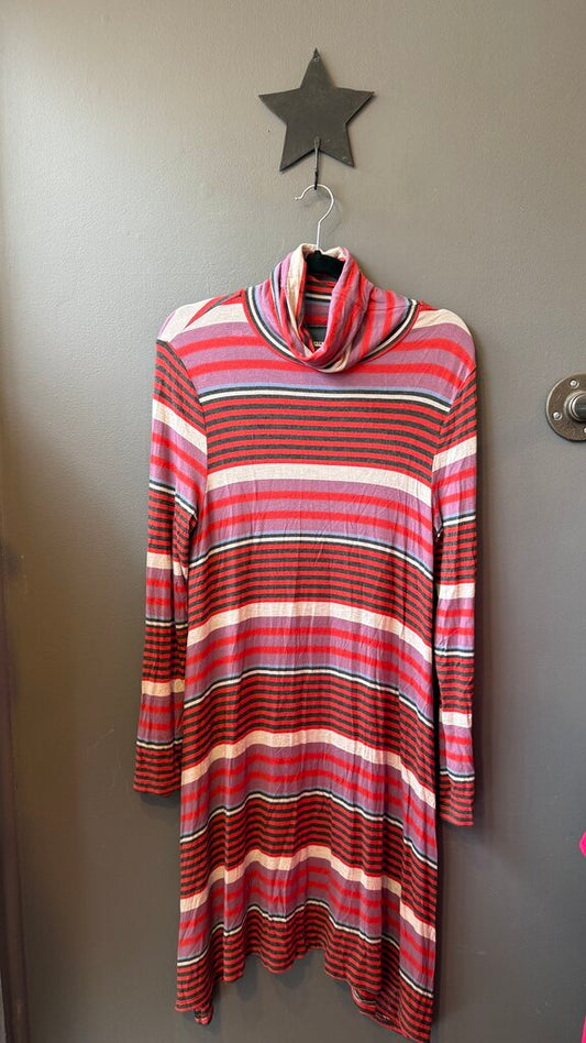 Stripe Jersey Swing Turtleneck Dress