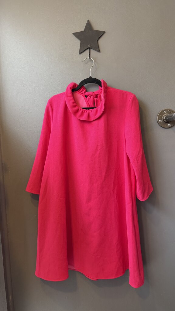 Ruffle Neck Bow Back 3/4 Sleeve Swing Dress