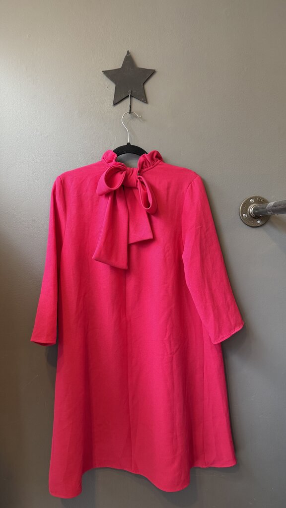 Ruffle Neck Bow Back 3/4 Sleeve Swing Dress