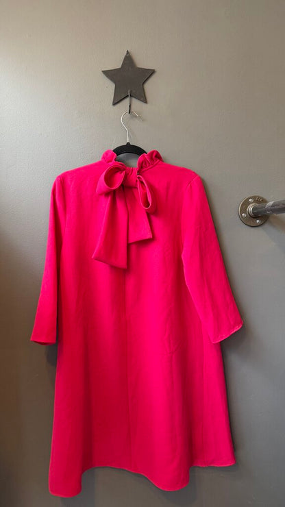 Ruffle Neck Bow Back 3/4 Sleeve Swing Dress