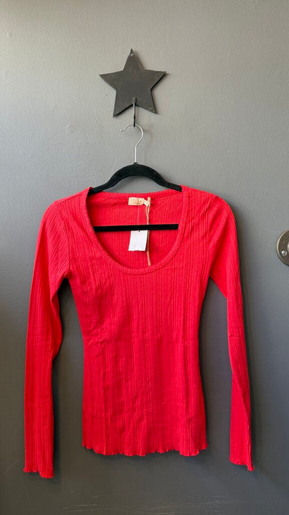 Pointelle Scoopneck Longsleeve Tee