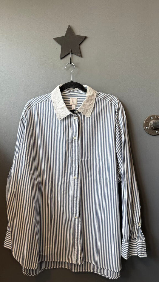 Stripe Lace Collar Button Up Shirt