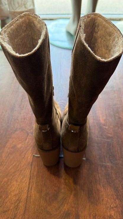 Sherpa Lining Suede Block Heel Boots