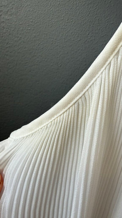 Pleated Tie Neck Sleeveless Blouse