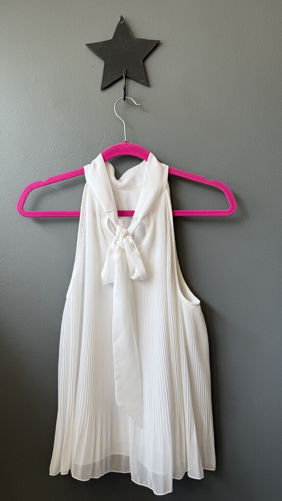 Pleated Tie Neck Sleeveless Blouse