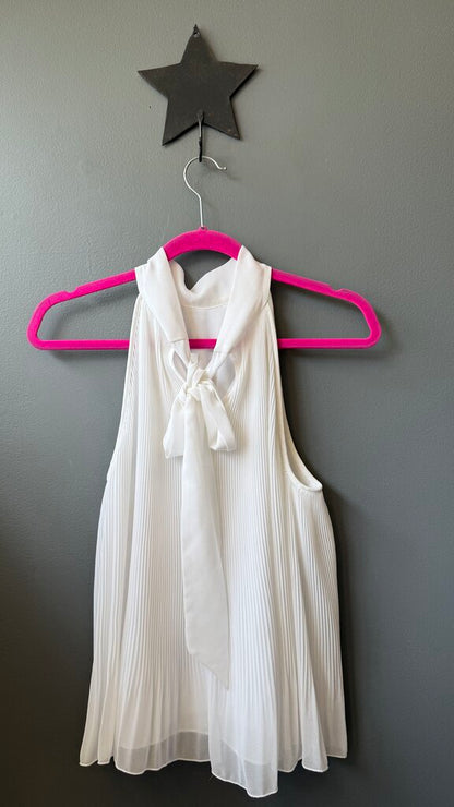 Pleated Tie Neck Sleeveless Blouse
