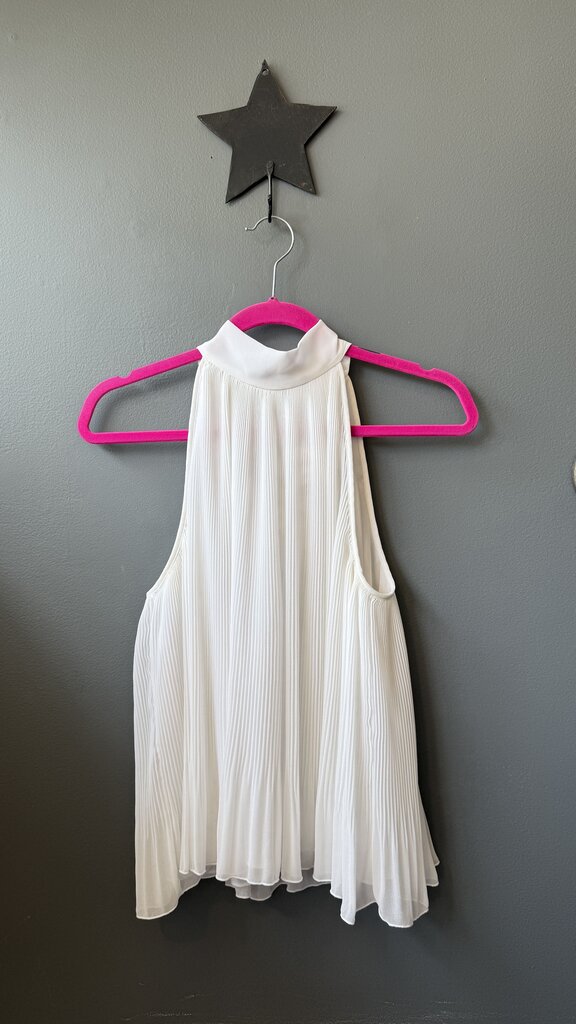 Pleated Tie Neck Sleeveless Blouse