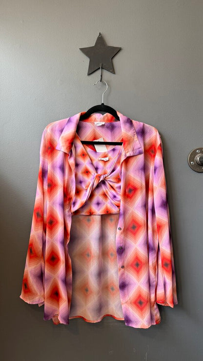 Print Crop Tank + Sheer Blouse