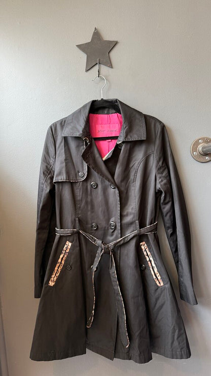 Leopard Trim Trench Coat