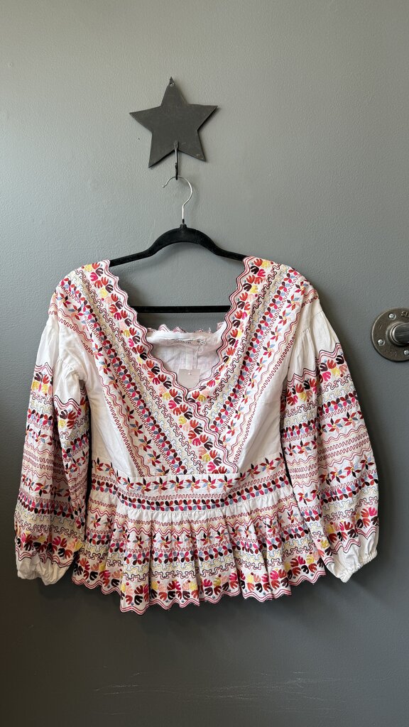 Embroidered Peplum Off the Shoulder Blouse