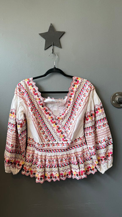 Embroidered Peplum Off the Shoulder Blouse