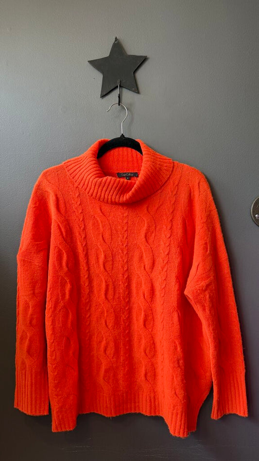 Cableknit Boxy Cashmere Turtleneck Sweater