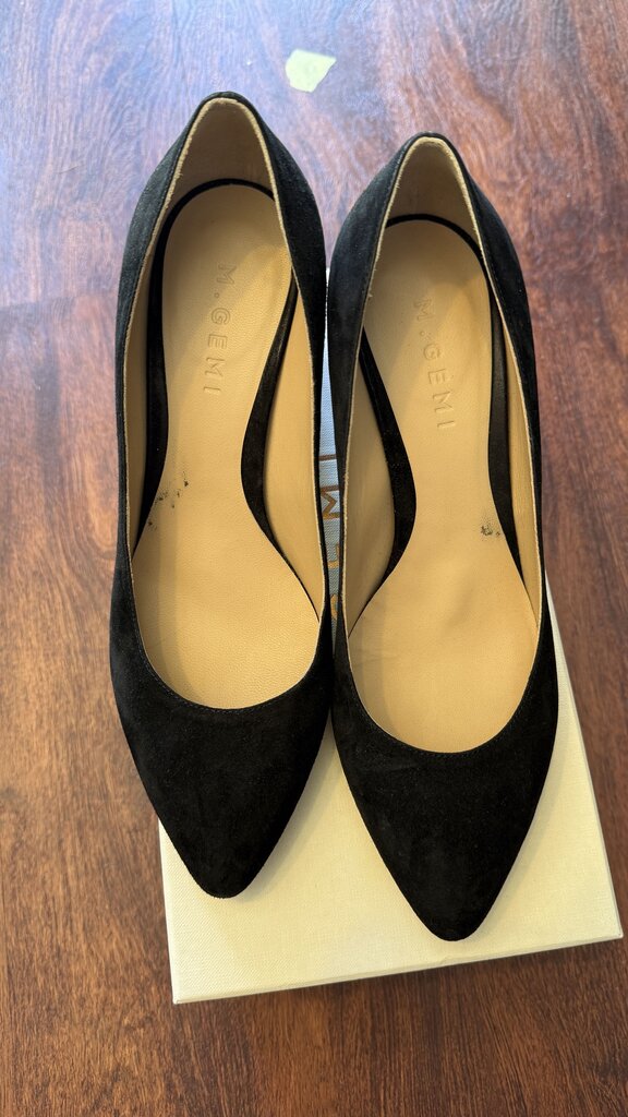 Suede Almond Toe Block Heels
