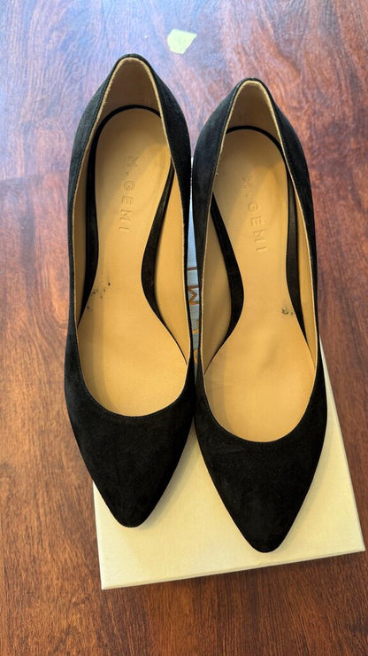Suede Almond Toe Block Heels