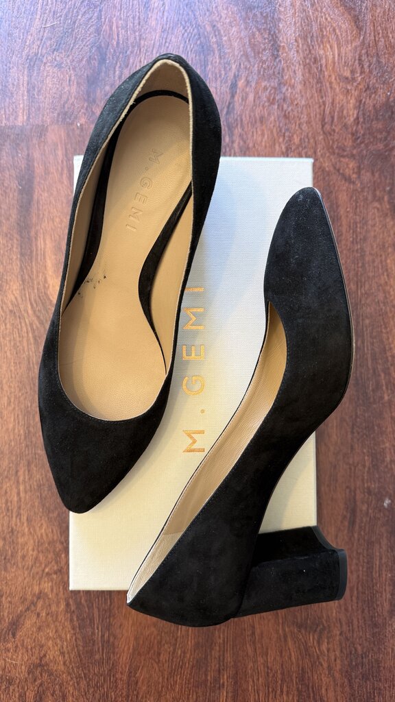 Suede Almond Toe Block Heels