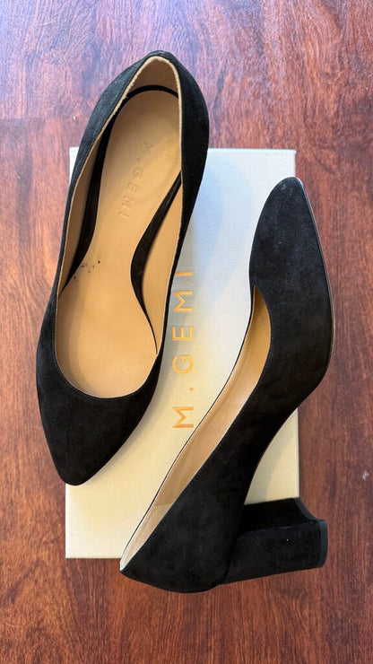 Suede Almond Toe Block Heels