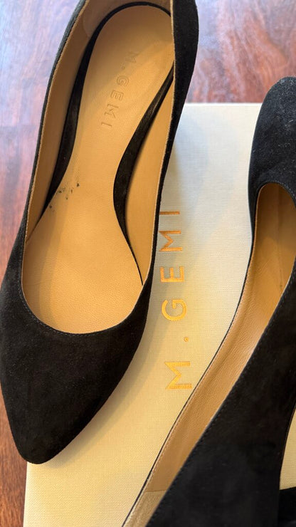 Suede Almond Toe Block Heels
