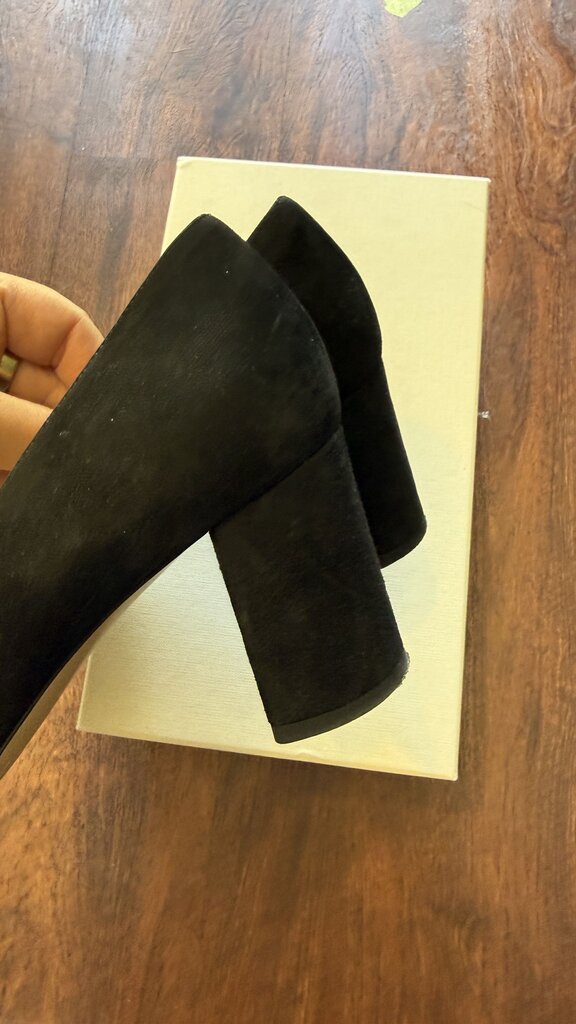 Suede Almond Toe Block Heels