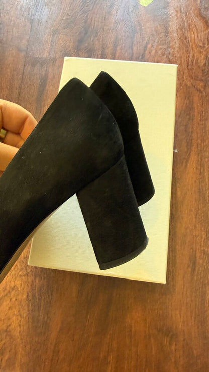 Suede Almond Toe Block Heels