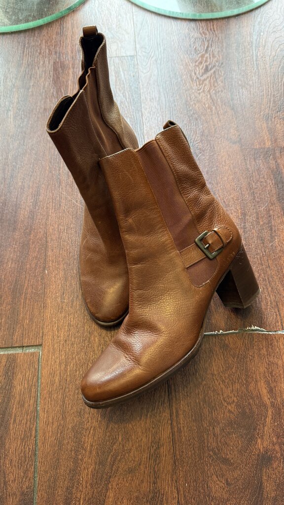 Stacked Block Heel Leather Booties
