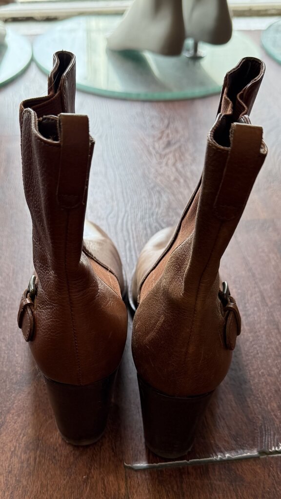 Stacked Block Heel Leather Booties