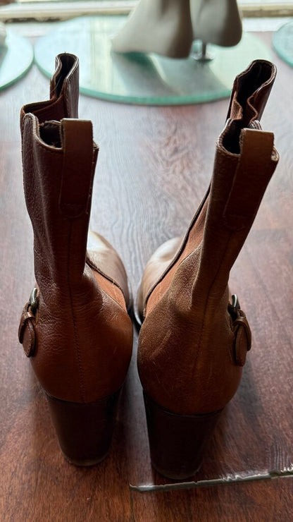Stacked Block Heel Leather Booties
