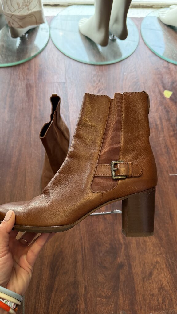 Stacked Block Heel Leather Booties