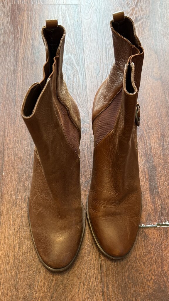 Stacked Block Heel Leather Booties